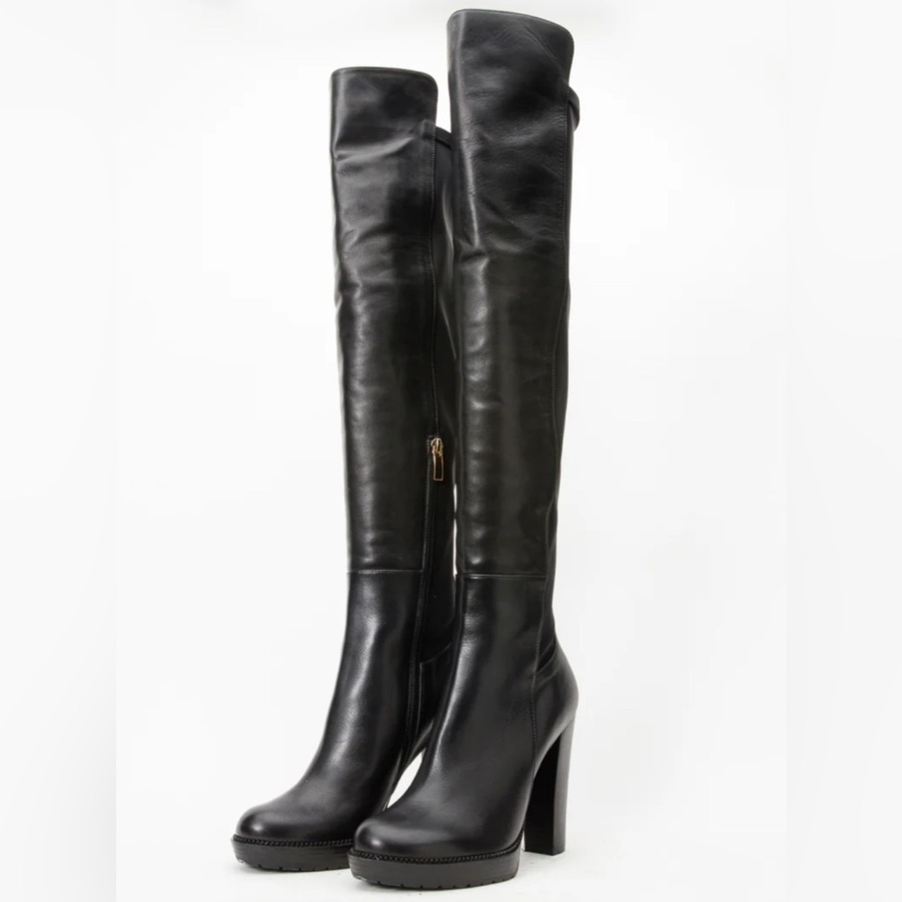 VINCI Sao Paulo Black Leather Knee High Platform Heel Boots Size 41 - Picture 4 of 10